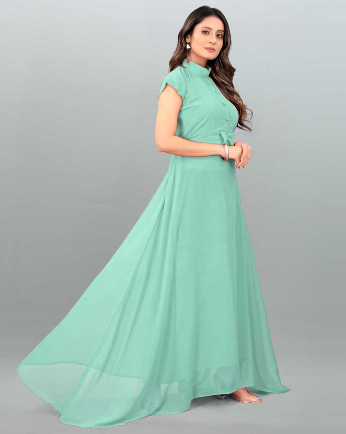Dashing Dark Sea Green Color Georgette Base Zari Work Designer Gown –  Dresstive
