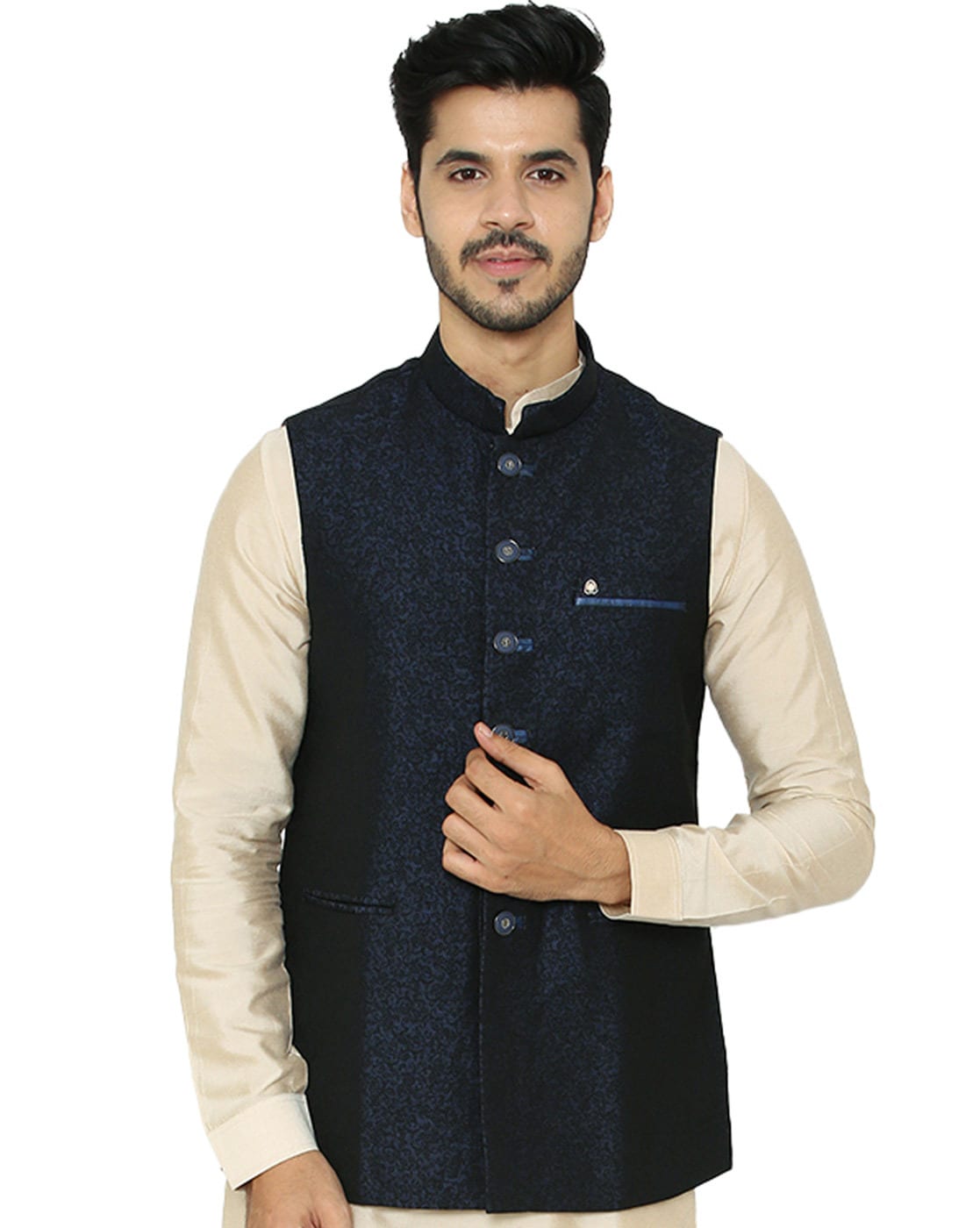 Manyavar Men's Art Silk Self Design Casual, Traditional Sleeveless Jacket  (Cream, M) : Amazon.in: Fashion