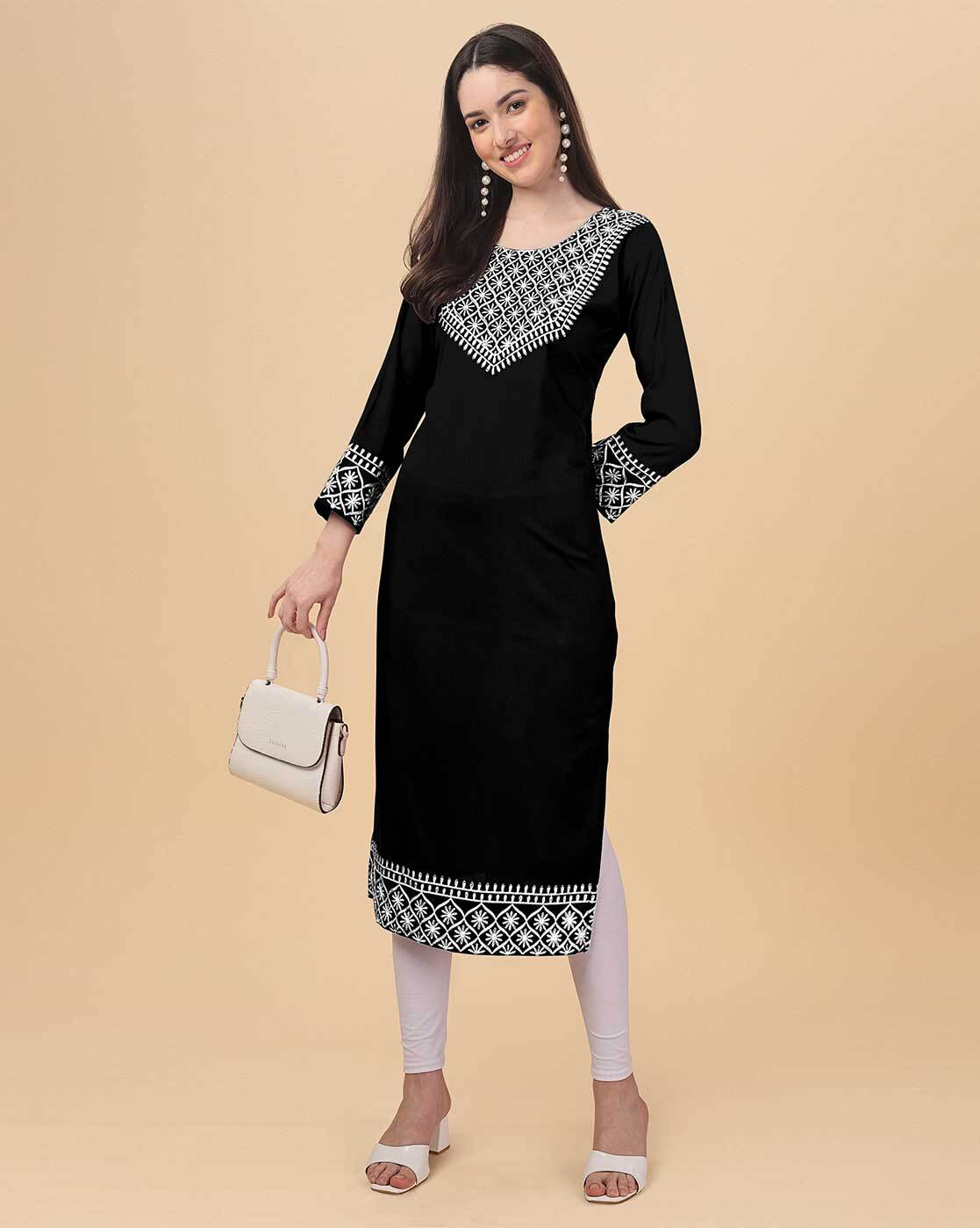 Ledy Queen Women's Rayon Plain Buttoned Kurti (Black, Medium) : Amazon.in:  Fashion