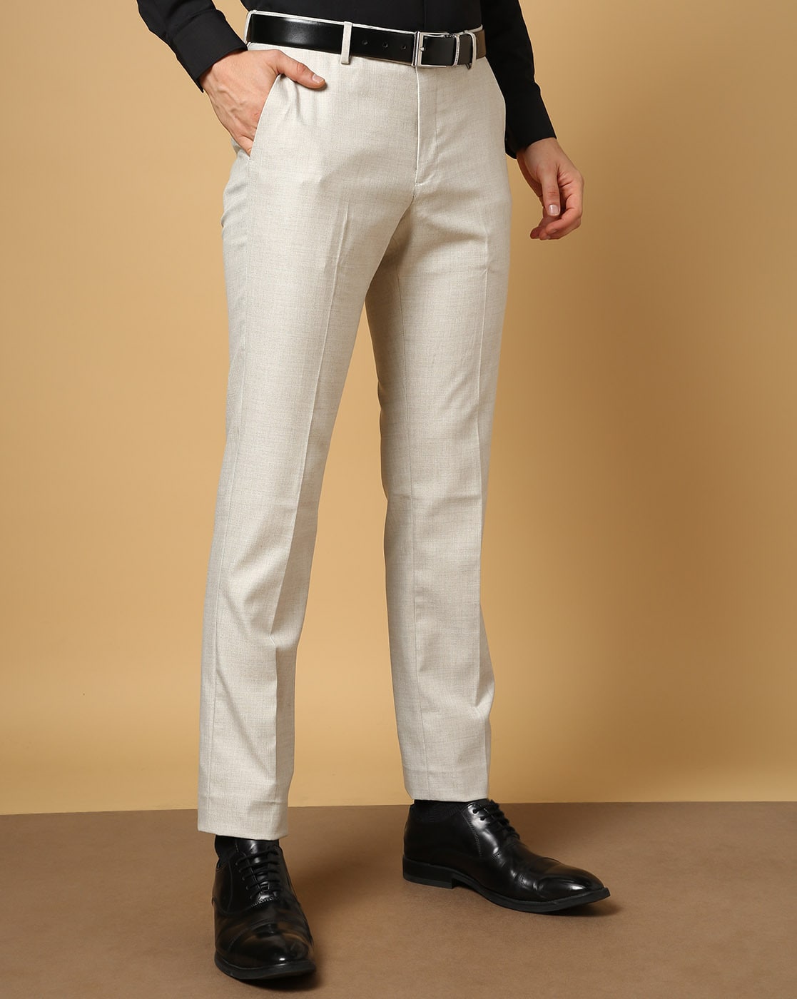 Buy Arrow Men Khaki Hudson Tailored Fit Solid Formal Trousers  NNNOWcom