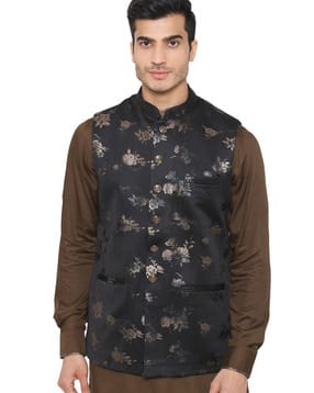 manyavar Floral Print Button-Front Nehru Jacket-picture-53