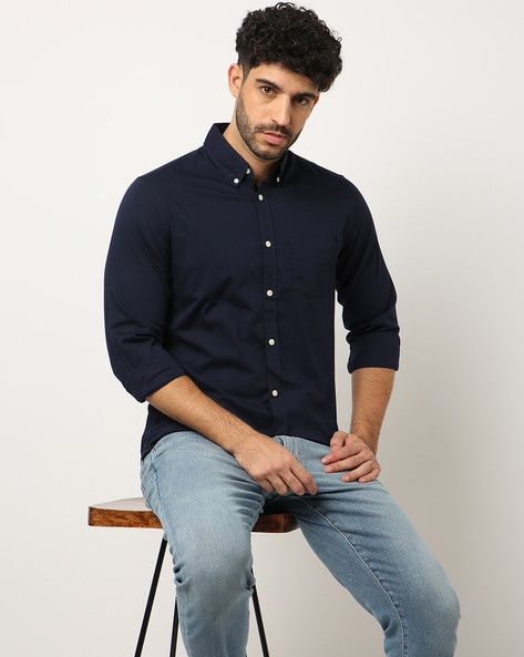 Navy blue shirt sales and black jeans