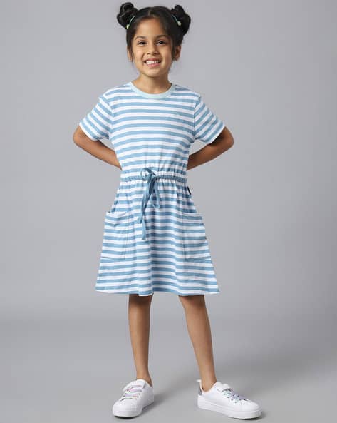 Striped A-Line Dress with Tie-Up