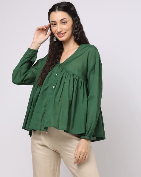Buy Green Shirts, Tops & Tunic for Women by Svrnaa by AZORTE