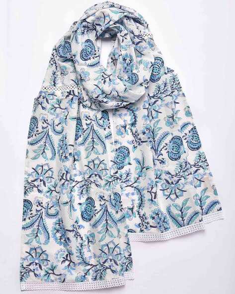 Floral Print Women Stole with Lace Detail Price in India