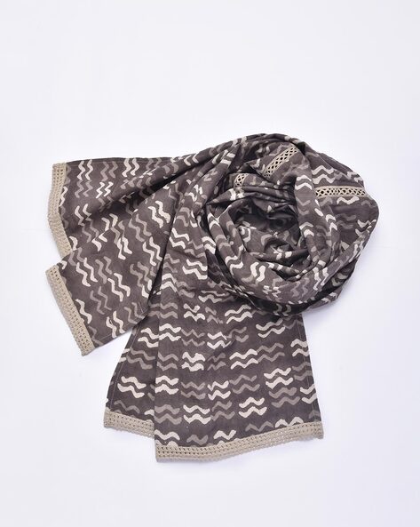 Printed Women Stole with Lace Detail Price in India