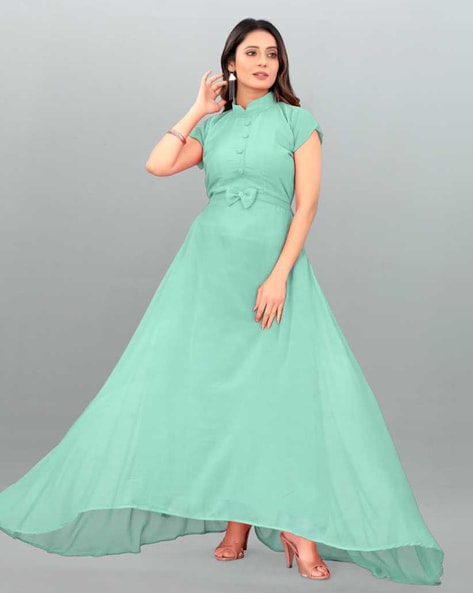 Selena Rouched Wrap Waist Gown - Sea Green