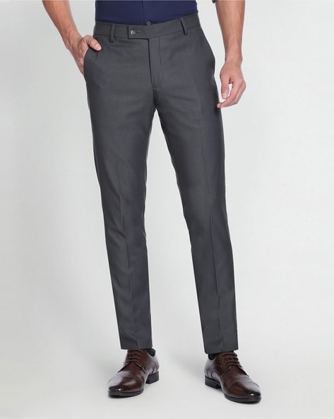 Buy Arrow Men Dark Brown Hudson Tailored Fit Smart Flex Formal Trousers  online
