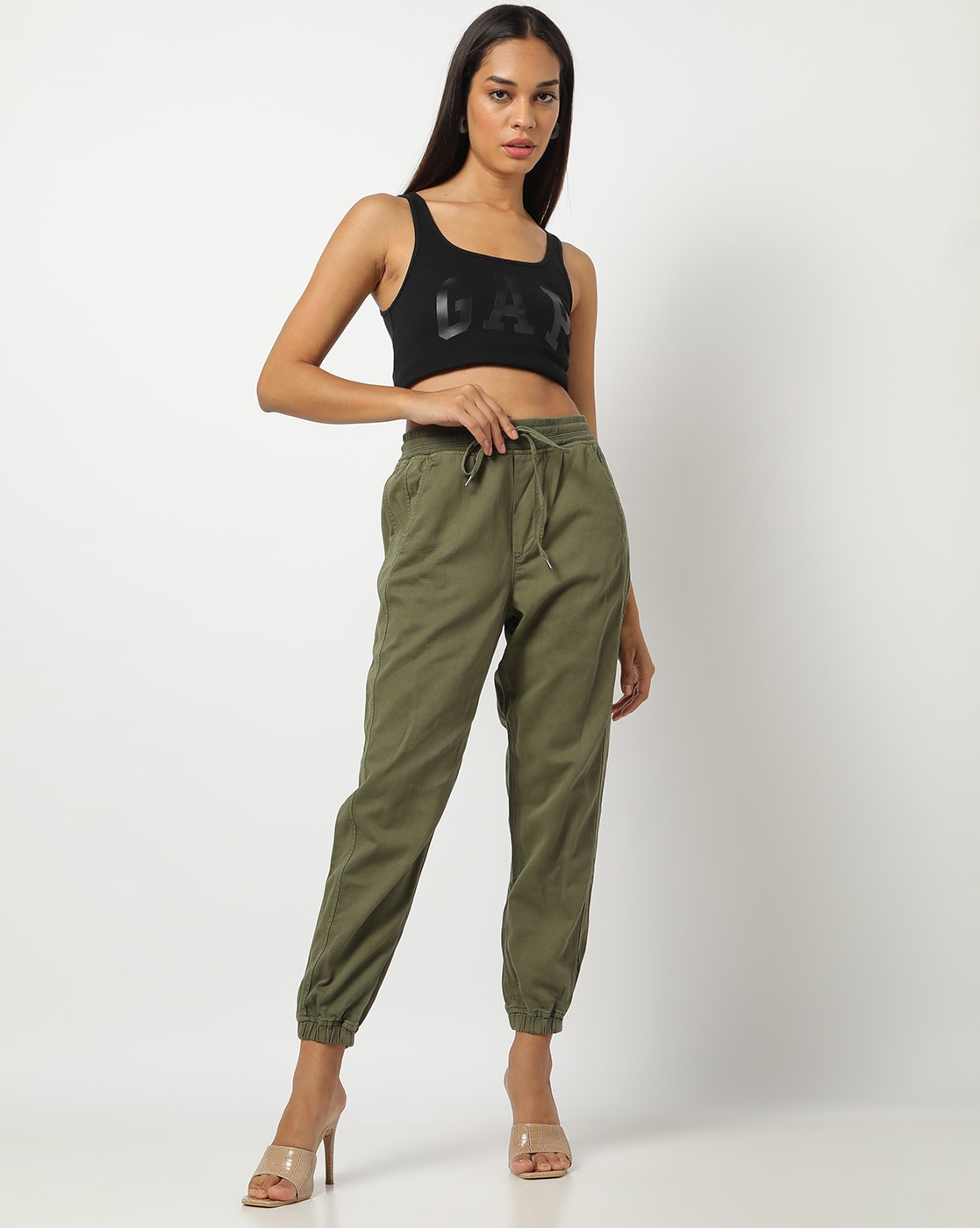 Cotton Track Pants For Women Regular Fit Lounge Pants Lowers Olive Green   Cupid Clothings