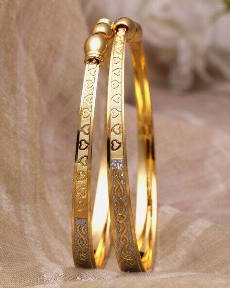 Zeneme Set Of 2 Gold-Plated Heart Embossed Bracelets