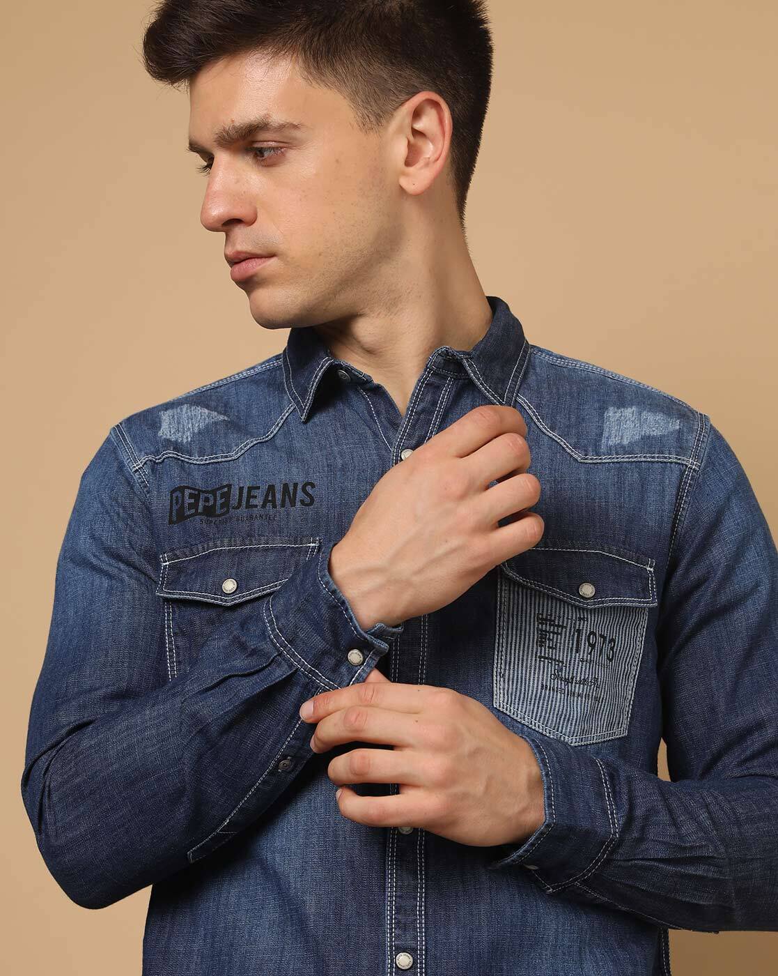 Regular Fit Black Solid Denim Shirt For Men - Peplos Jeans – Peplos Jeans