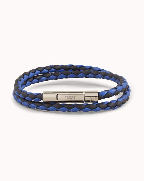 Stainless Steel Polished Navy Blue Braided Leather Men's Bracelet –  Symmetry Inc.