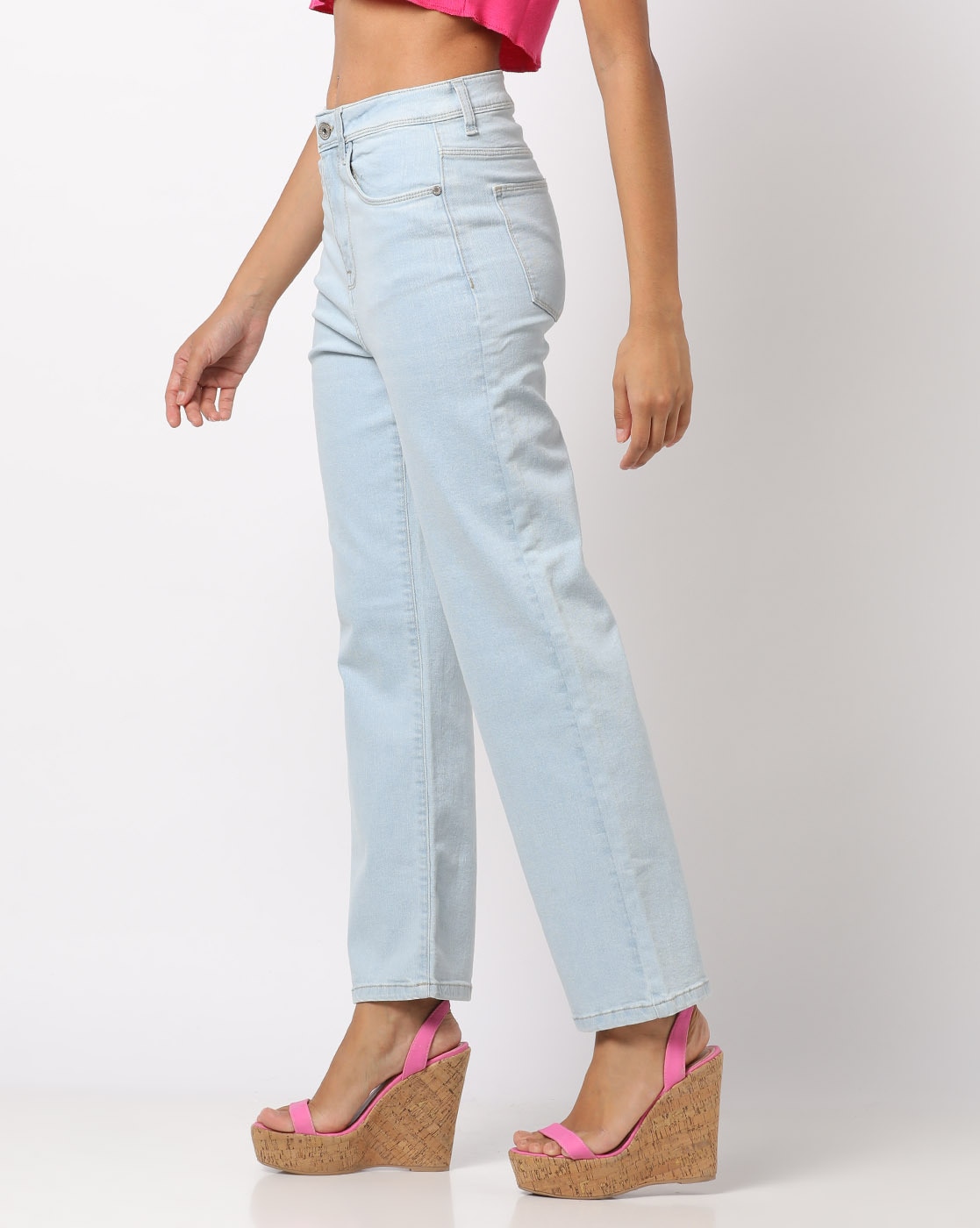 Women's High-Waisted Wide Leg Dusty Rose Sweatpants - Blue Jean