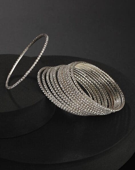 Jazz And Sizzle Set of 12 Silver-Plated Stone-Studded Bangles