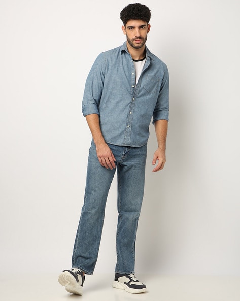 Denim Chambray Longline Shirt | WHISTLES |