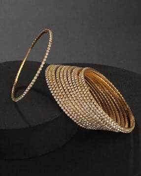 jazz and sizzle Set of 12 Gold-Plated & Stone-Studded Bangles-picture-49