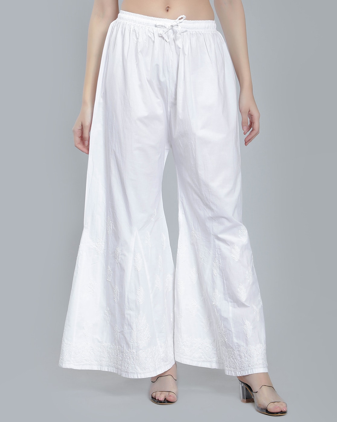 White Womens Palazzo Cotton Trouser Pants, Indian Chikankari Cotton Pant,  Sharara, Skirt Style Boho Hippie Retro - Etsy