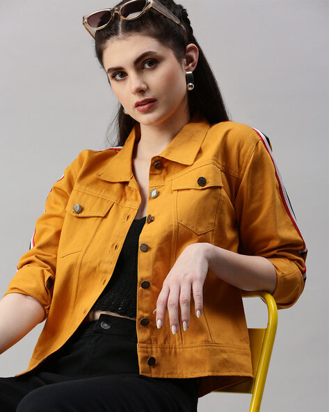 Buy Women's Self Design Solid Jacket Yellow Colour (X-Large) at Amazon.in