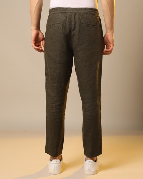 Trousers in pure linen with drawstring - Military Green | Benetton