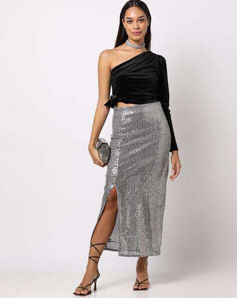 Grey embellished skirt best sale