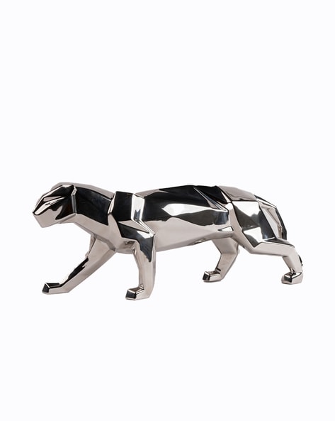 Porcelain Silver and Black Leopard Statue