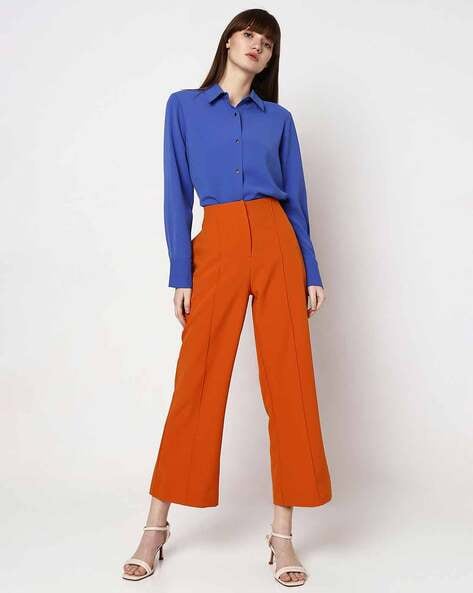 KAAREM - Wind Lantern Front Pleat Wide Leg Pant - Regale Red Orange