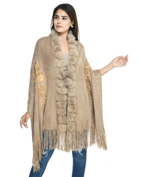 Embroidered Women Stole with Fringed Hem Price in India