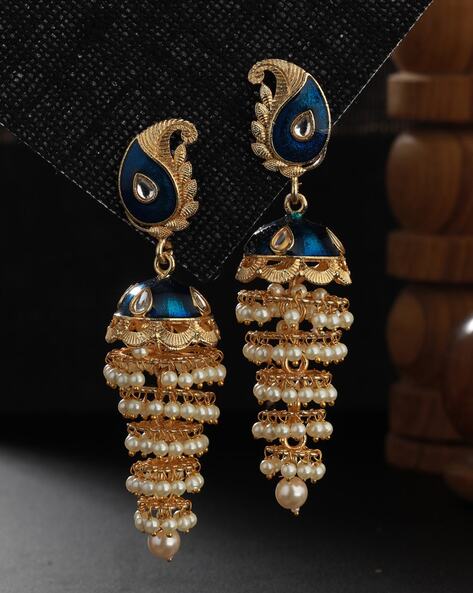 Ethnic style Oxidised big jhumka with pearl dropping MouArtBoutique