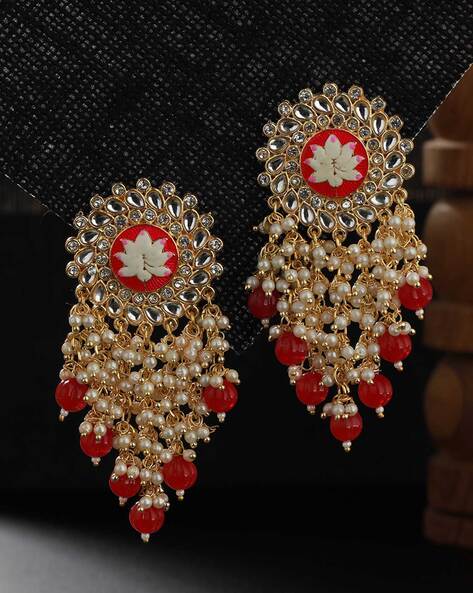 Handmade Burgundy Flower Bridal Drop Earrings Wedding Accessories Pearls  Crystal Women Earring Jewelry