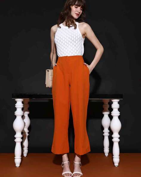 Orange Faux Leather Pants - Jamii