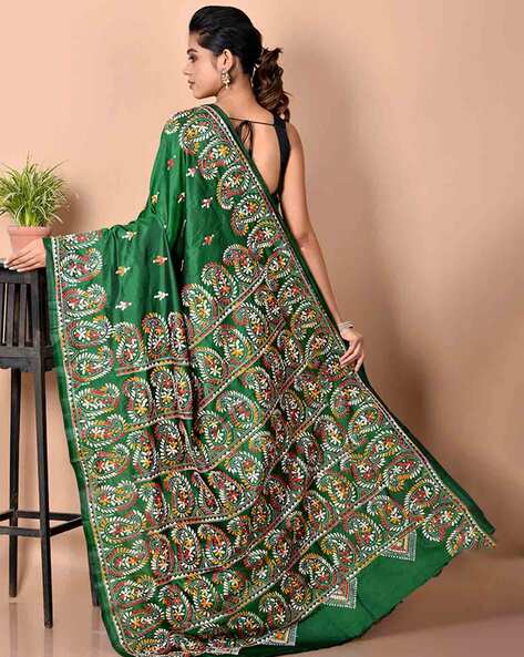 Traditional Pakhi Katha Stitch Saree in Khardaha at Rs.1350/Piece in  khardaha offer by Sree Guru saree centre