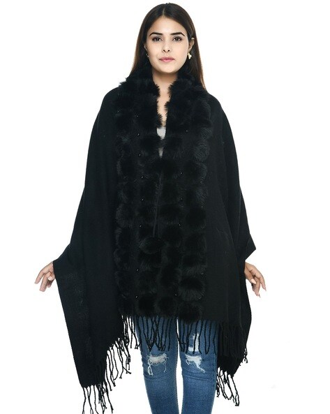 Fur-Ball Stole with Fringed Hem Price in India