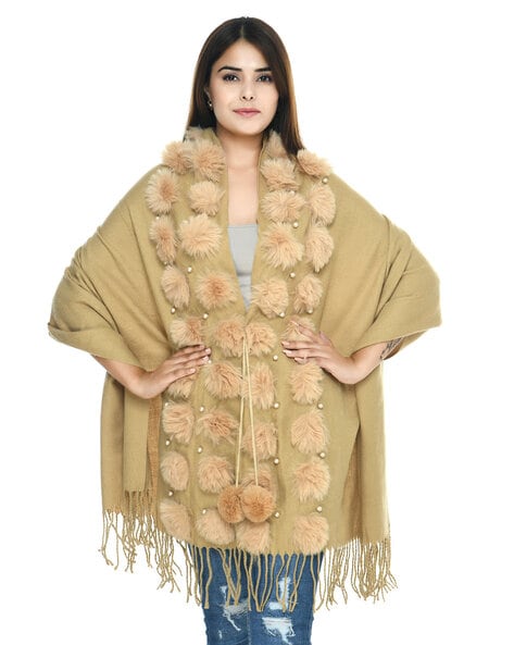 Fur-Ball Stole with Fringed Hem Price in India