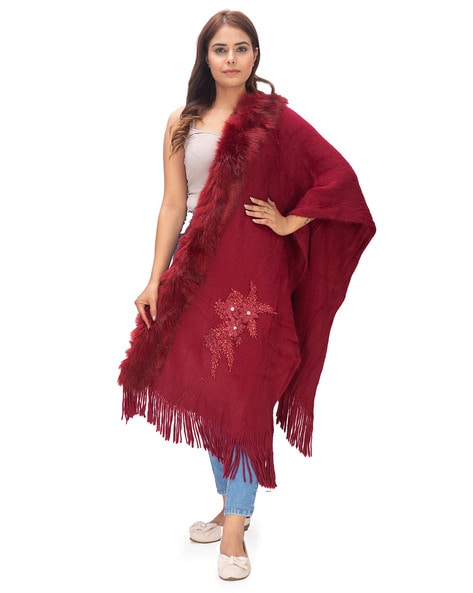 Embroidered Woolen Stole with Fringes Price in India