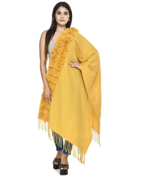 Fur-Ball Stole with Fringed Hem Price in India