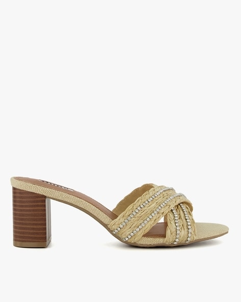 Raffia monogram 2024 chunky heeled sandals