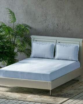300 TC Fitted King Size Bedsheet with Pillow Covers-image-43