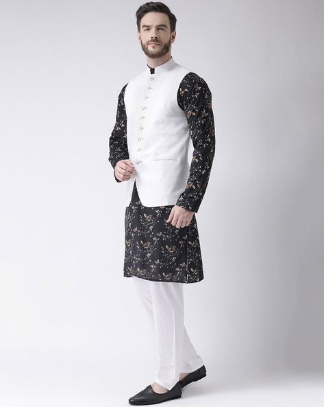 Cotton Party Black Men Embroidery And Mirror Work Kurta Pajama Jacket Full  Set at Rs 1599/piece in Surat