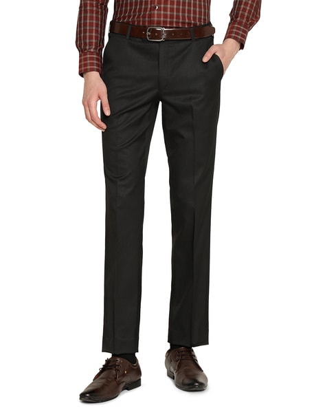 Buy Men Black Slim Fit Solid Flat Front Formal Trousers Online - 815206 |  Louis Philippe