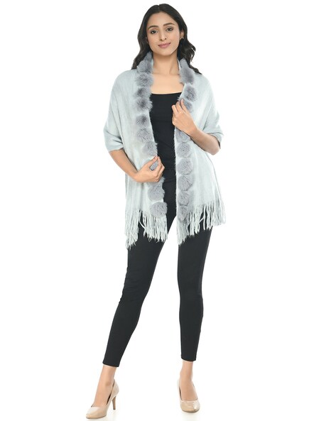 Woolen Fur Stole with Fringed Hem Price in India