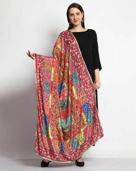 Printed Bridal Chinnon Dupatta With Mirror Work Price in India