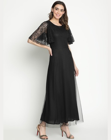 Black Long Sleeves Lace Evening Dress Tulle Party Gowns  Dbrbridal