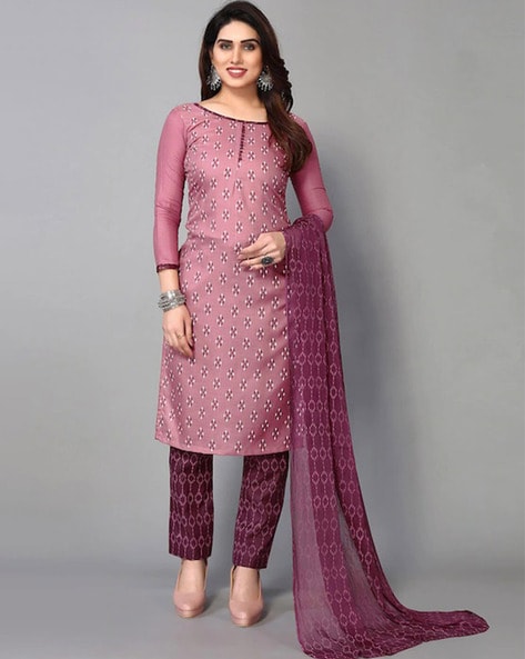 Ethnic Yard Purple & Gold-Toned Embroidered Semi-Stitched Dress Material -  Price History