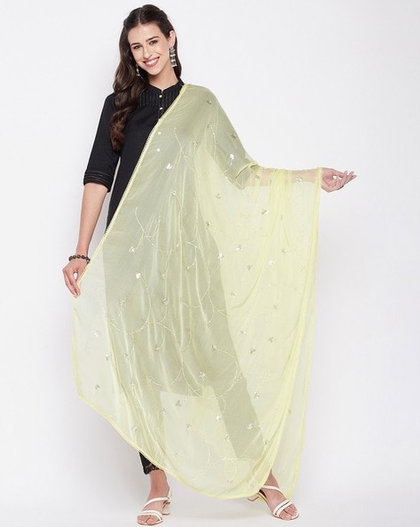 Embellished Chiffon Dupatta with Lace Border Price in India