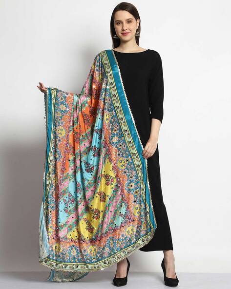 Floral Print Dupatta with Scalloped Hem Price in India