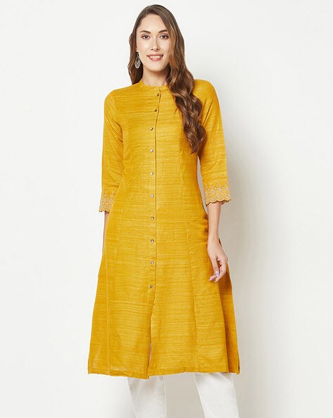 Buy Amegh Mustard Color Silk Kurti Set with Pant and Dupatta for Women  (XX-Large) at Amazon.in