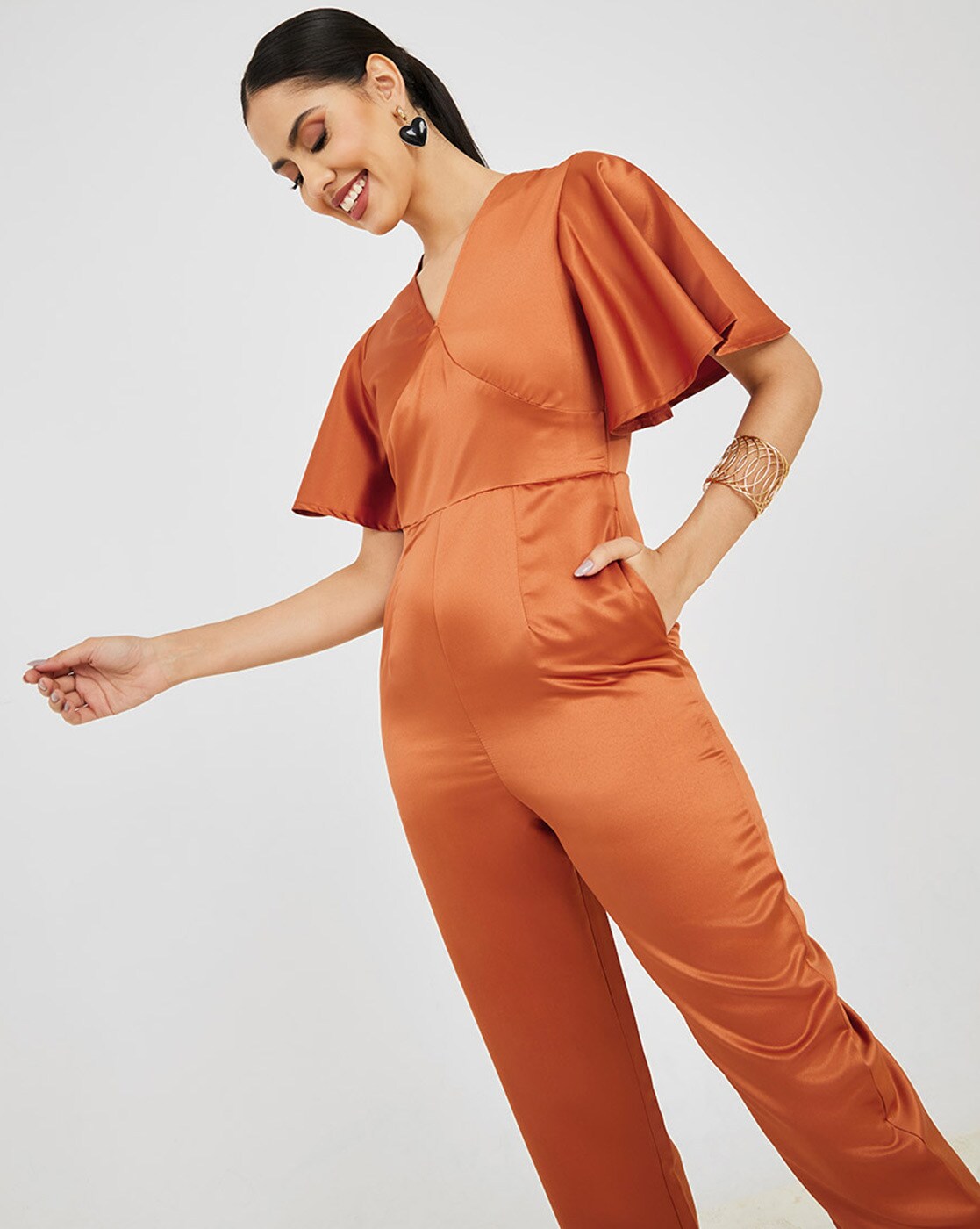 Buy SLIM BROWN SEAMLESS FLARE JUMPSUIT for Women Online in India