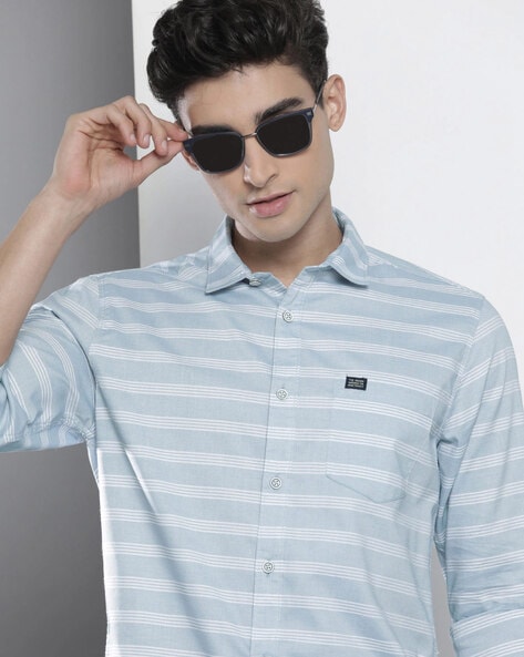 Men Striped Slim Fit Shirt with Patch Pocket