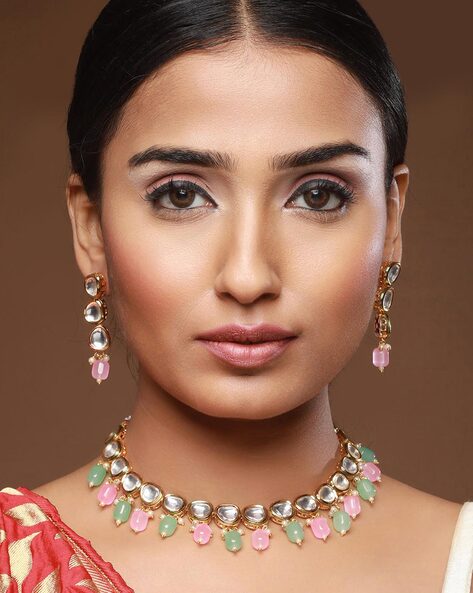Buy Beauteous Plain Diamond Colored latest necklace design jewelry Set |  Lehenga-Saree