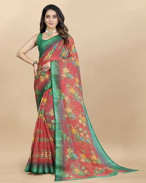 Floral printed party wear saree design. | Saree designs, Party wear sarees,  Stylish sarees